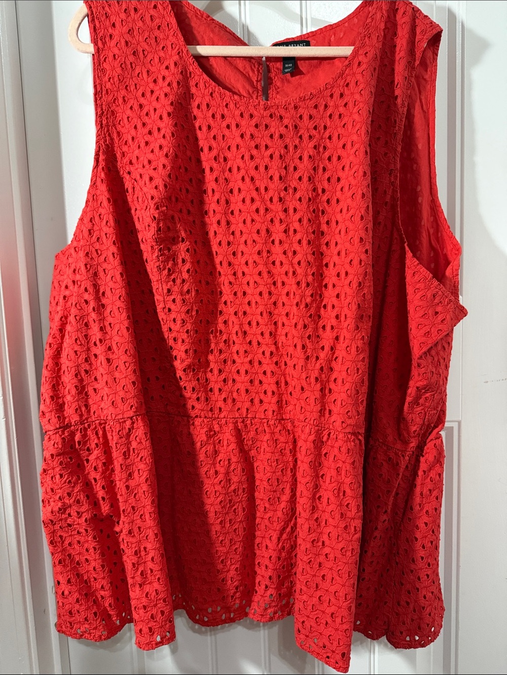 Lane Bryant Red Eyelet Peplum Tunic